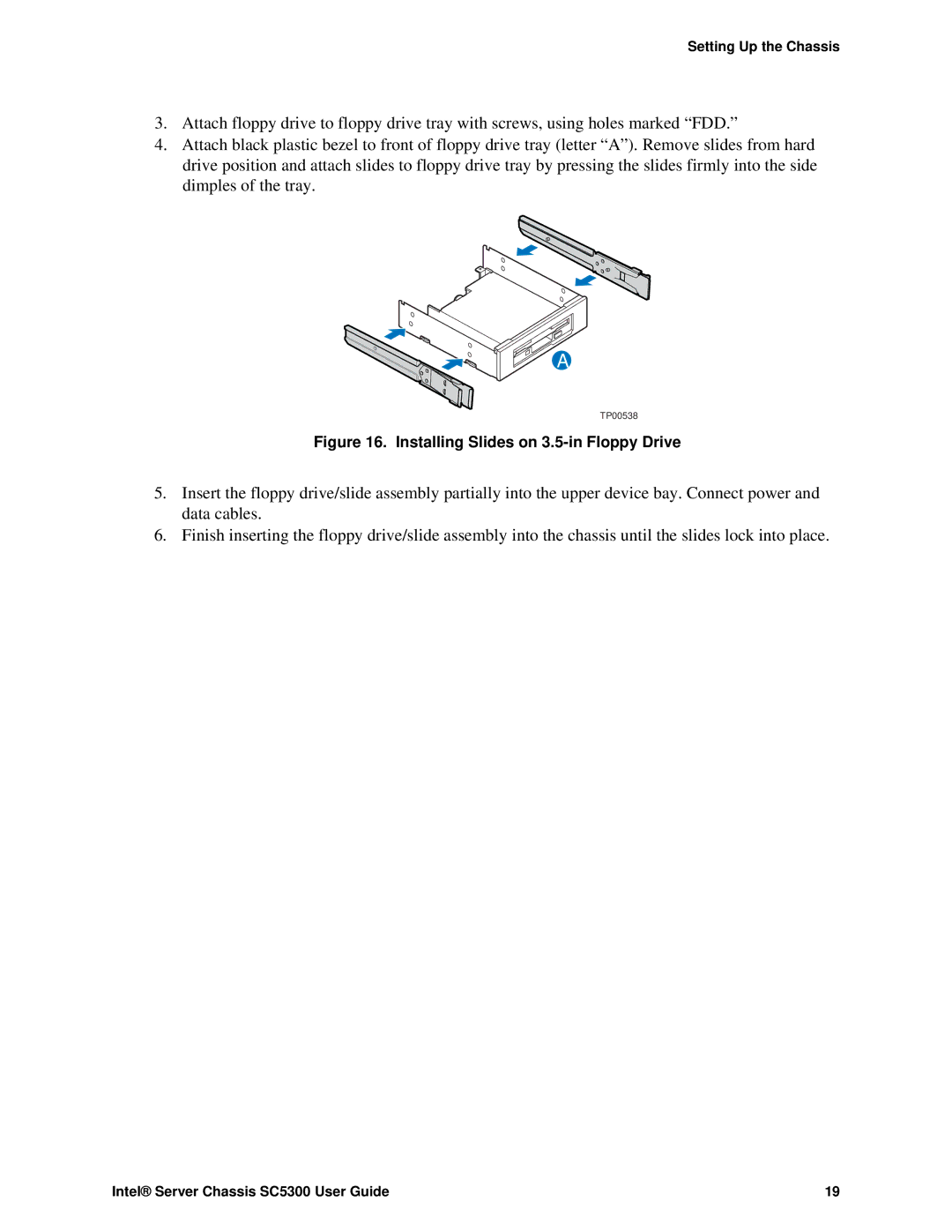 Intel SC5300 BRP, SC5300 LX manual Installing Slides on 3.5-in Floppy Drive 