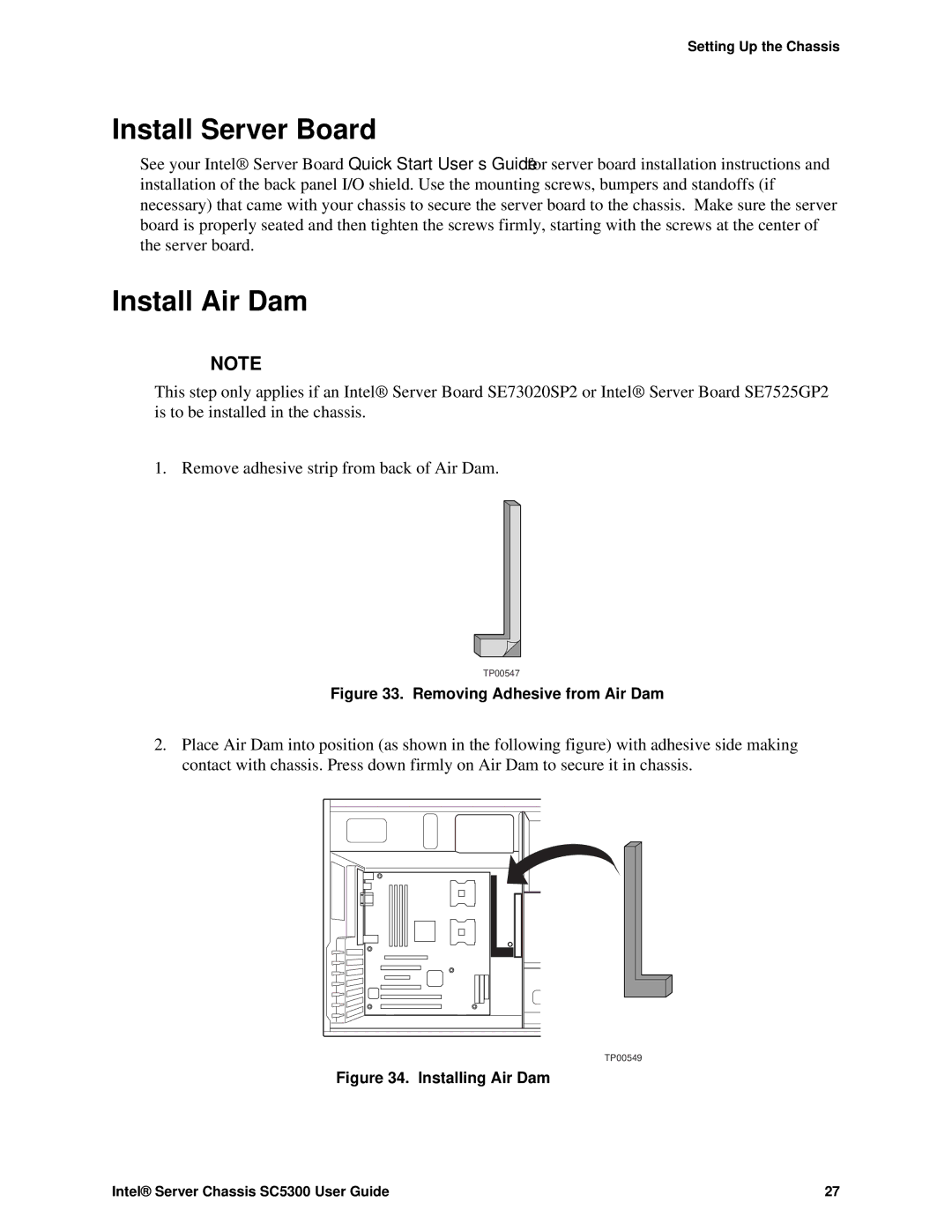 Intel SC5300 LX, SC5300 BRP manual Install Server Board, Install Air Dam 