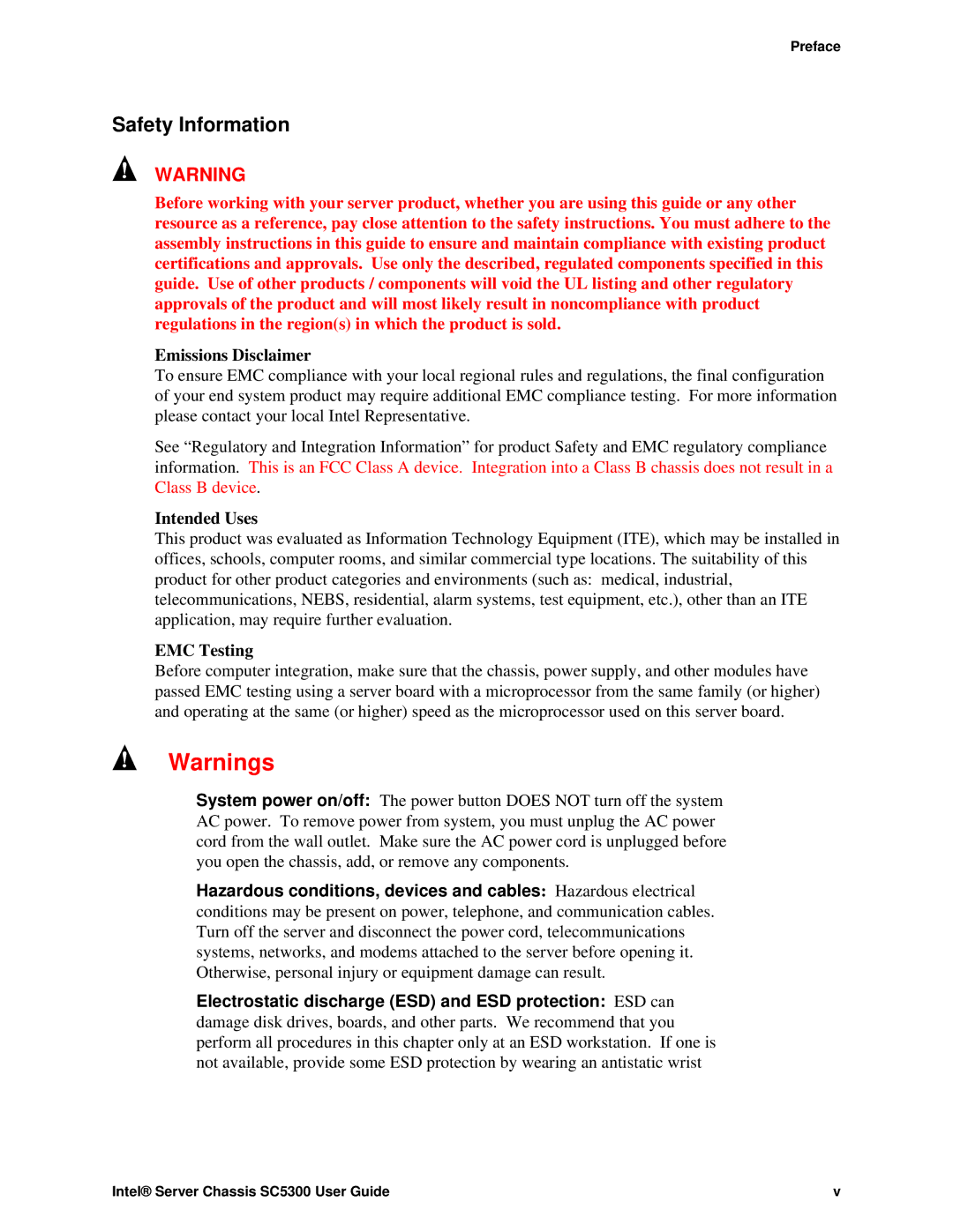 Intel SC5300 LX, SC5300 BRP manual Safety Information 