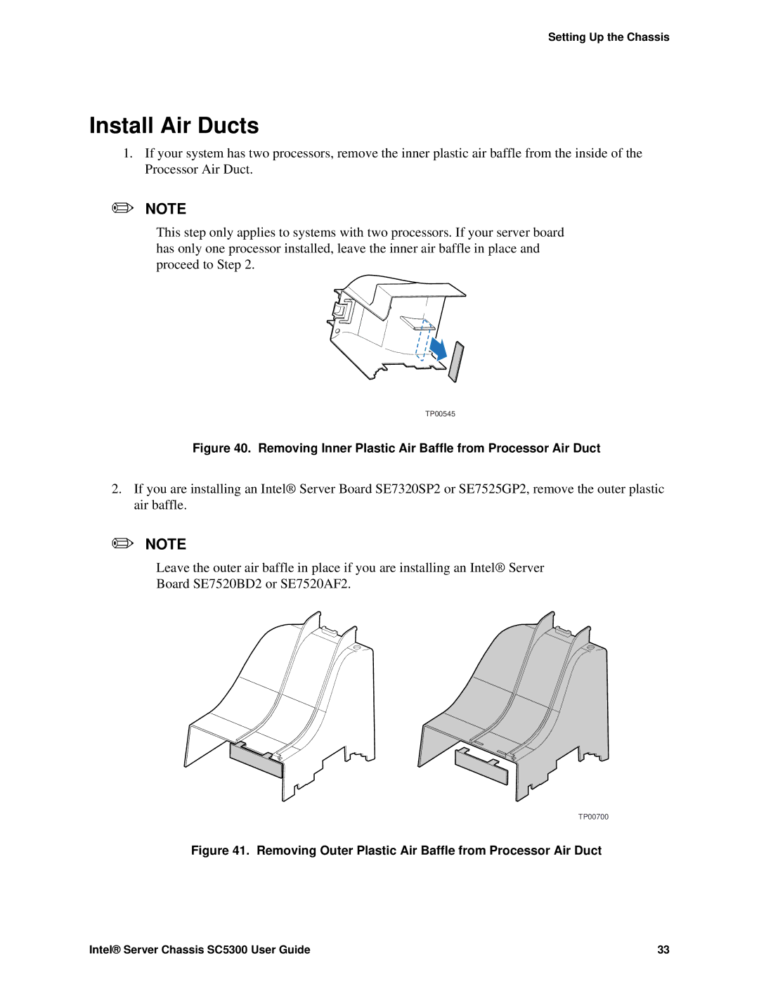 Intel SC5300 LX, SC5300 BRP manual Install Air Ducts, Removing Inner Plastic Air Baffle from Processor Air Duct 