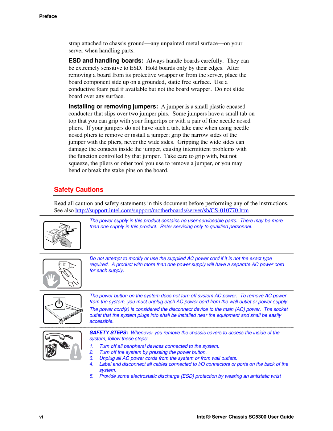 Intel SC5300 LX, SC5300 BRP manual Safety Cautions 