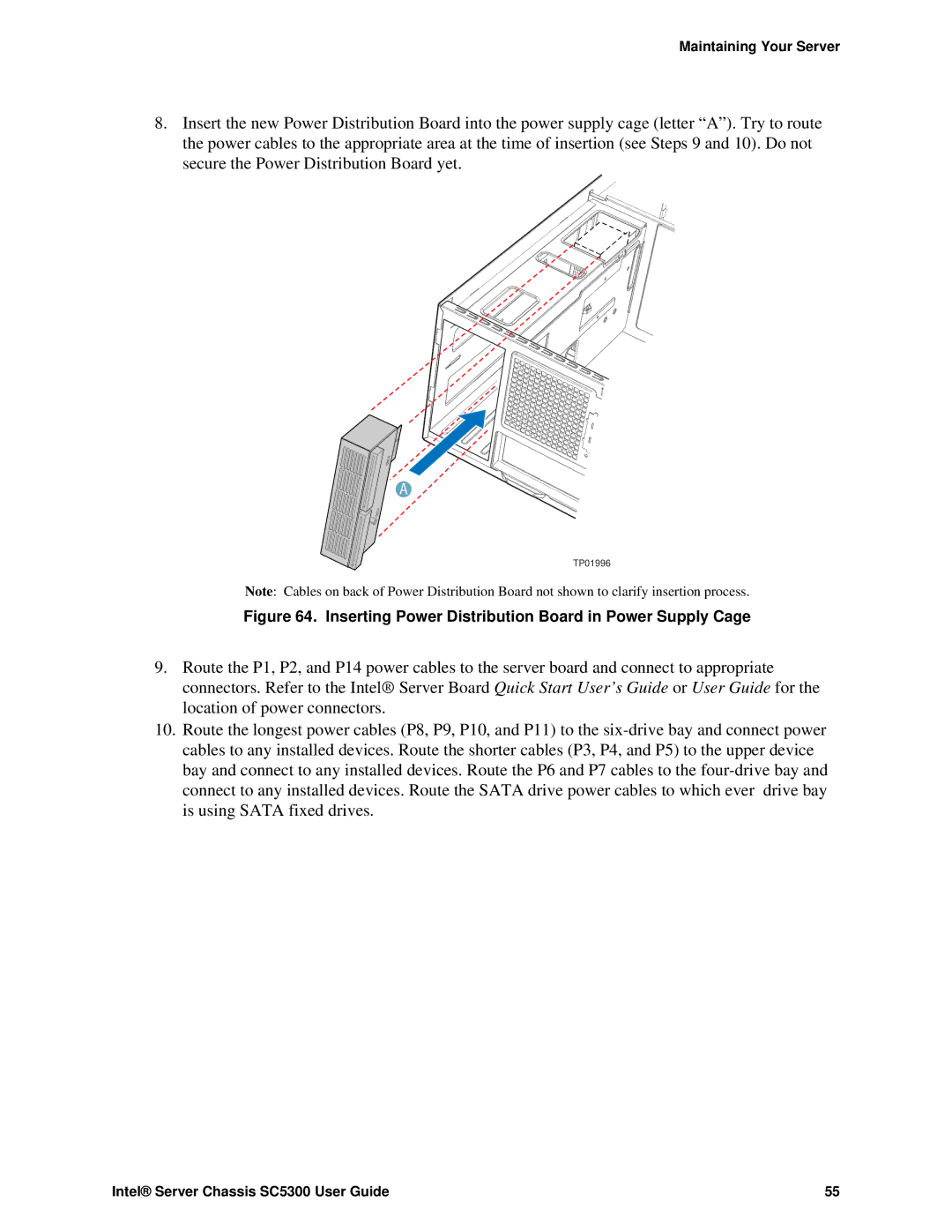 Intel SC5300 BRP, SC5300 LX manual Inserting Power Distribution Board in Power Supply Cage 