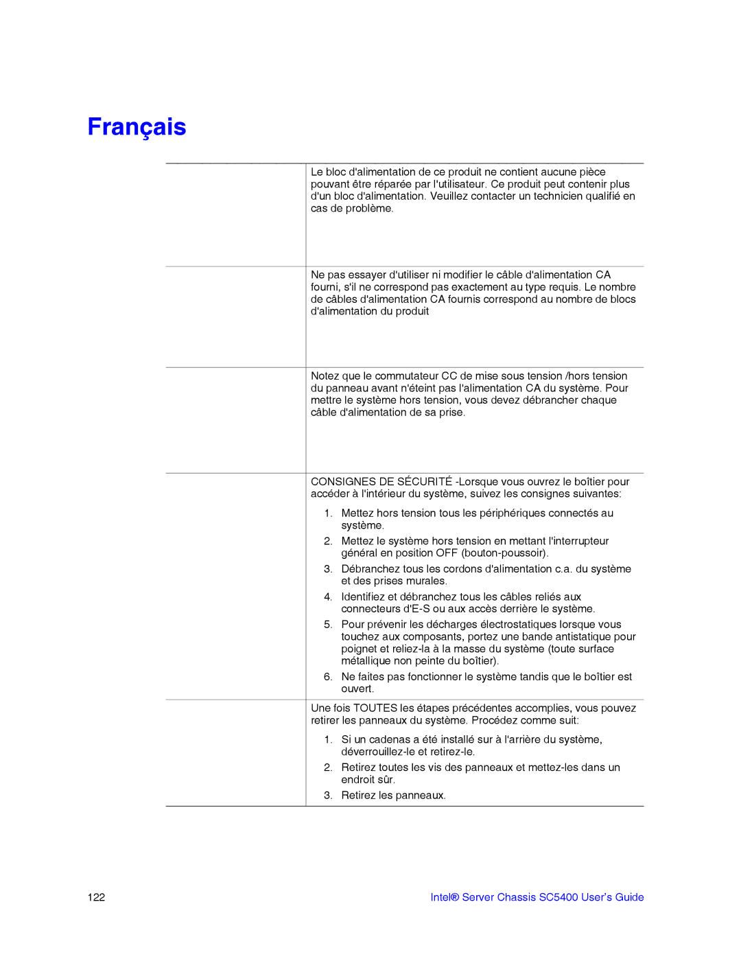 Intel SC5400 manual Français 