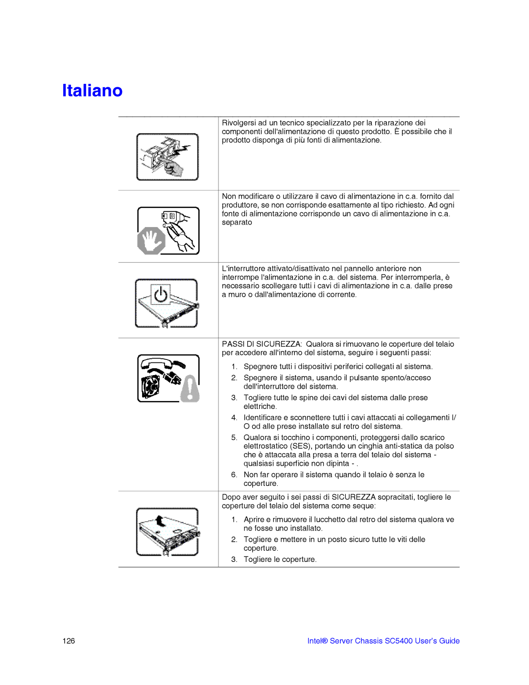 Intel SC5400 manual Italiano 