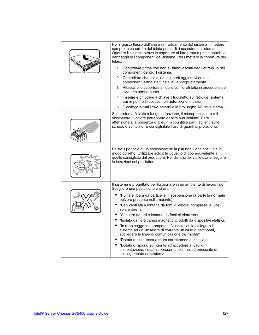 Intel manual Intel Server Chassis SC5400 User’s Guide 127 