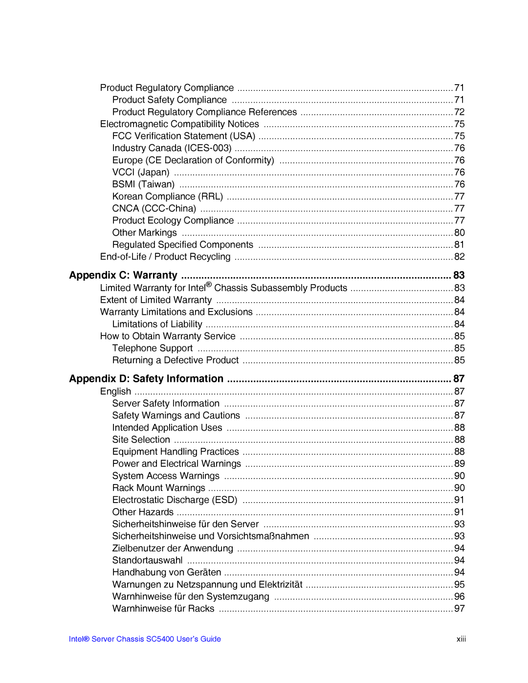 Intel SC5400 manual Appendix C Warranty 