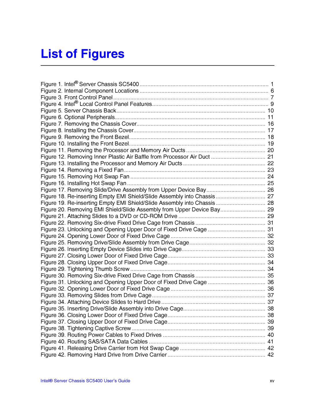 Intel SC5400 manual List of Figures 