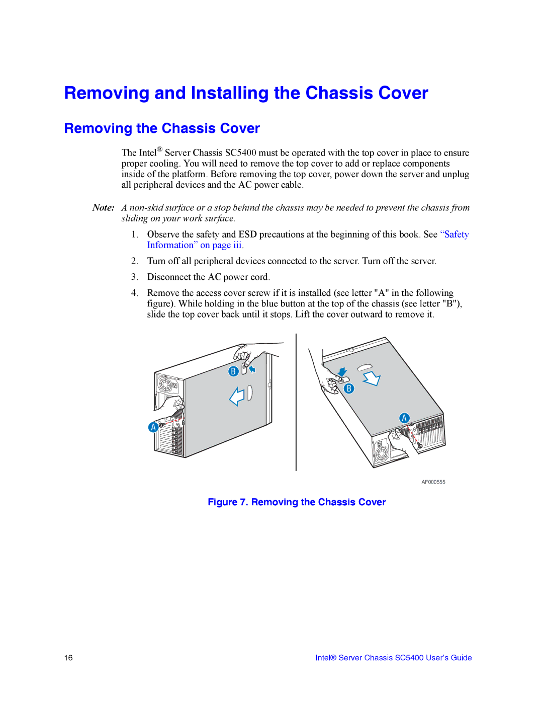 Intel SC5400 manual Removing and Installing the Chassis Cover, Removing the Chassis Cover 