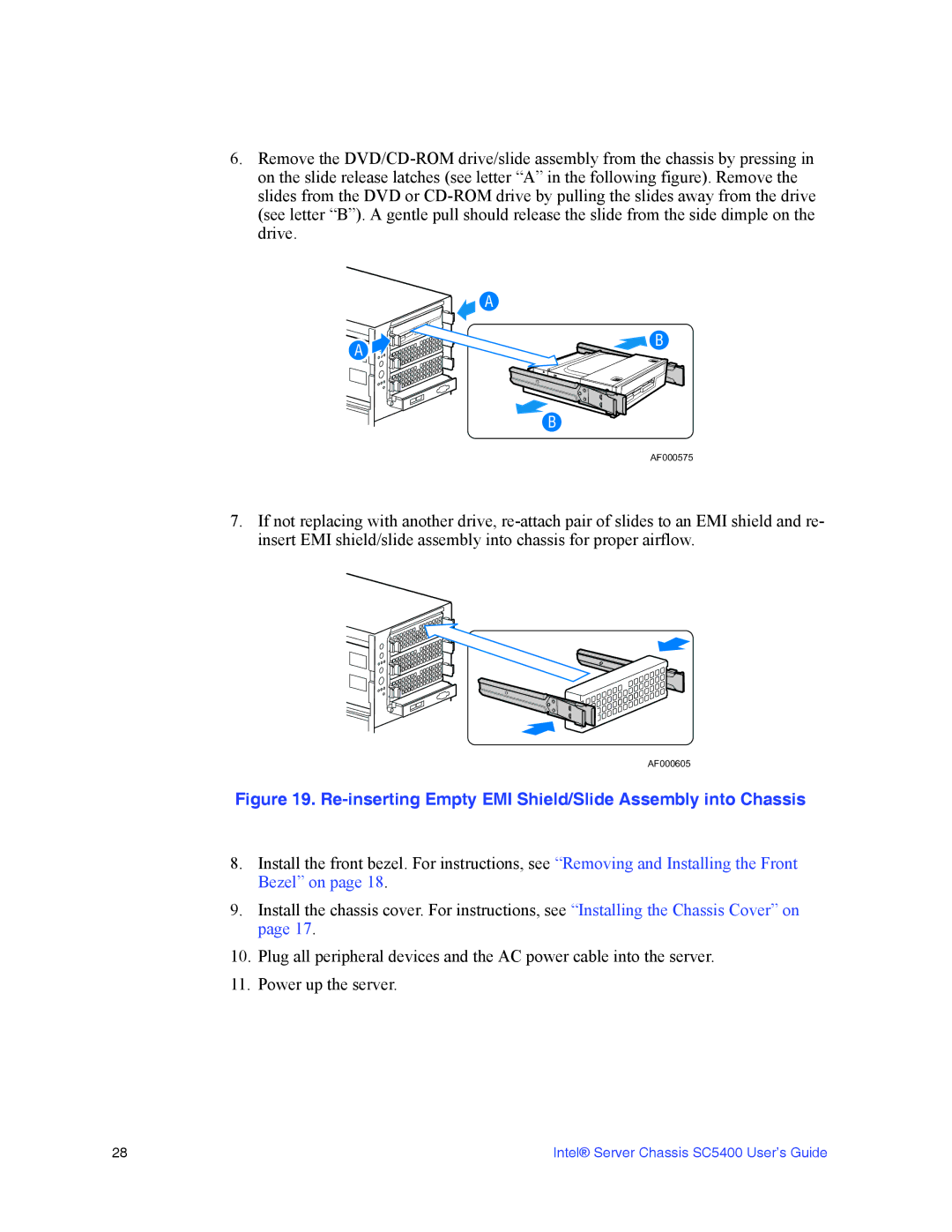 Intel SC5400 manual Re-inserting Empty EMI Shield/Slide Assembly into Chassis 