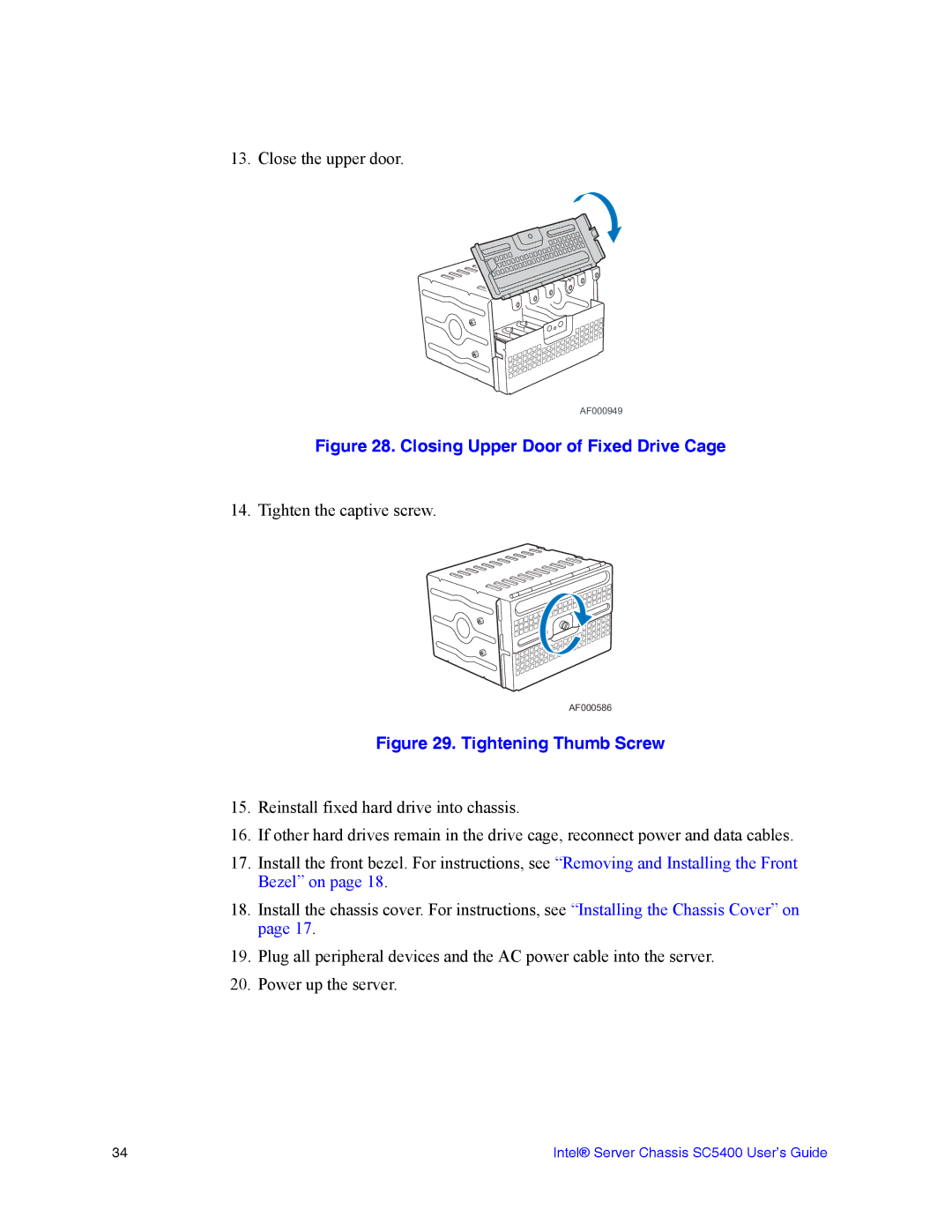 Intel SC5400 manual Closing Upper Door of Fixed Drive Cage 