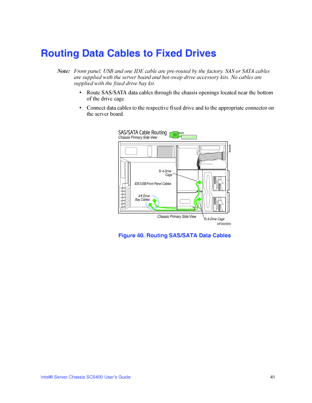 Intel SC5400 manual Routing Data Cables to Fixed Drives, SAS/SATA Cable Routing 