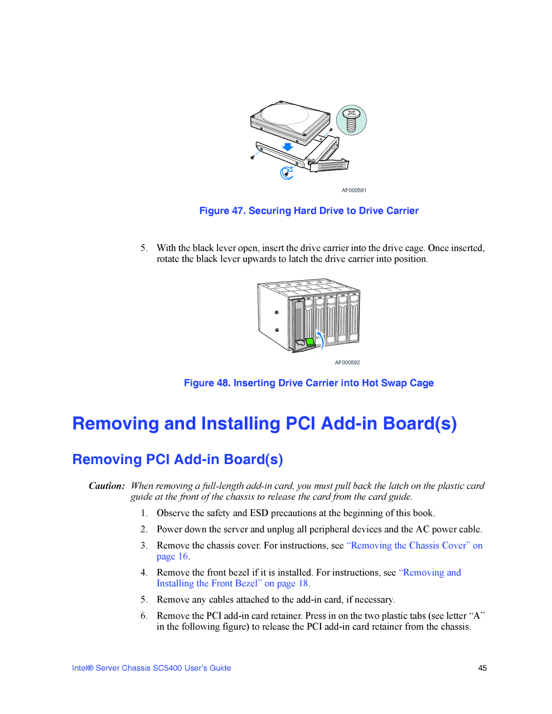 Intel SC5400 manual Removing and Installing PCI Add-in Boards, Removing PCI Add-in Boards 