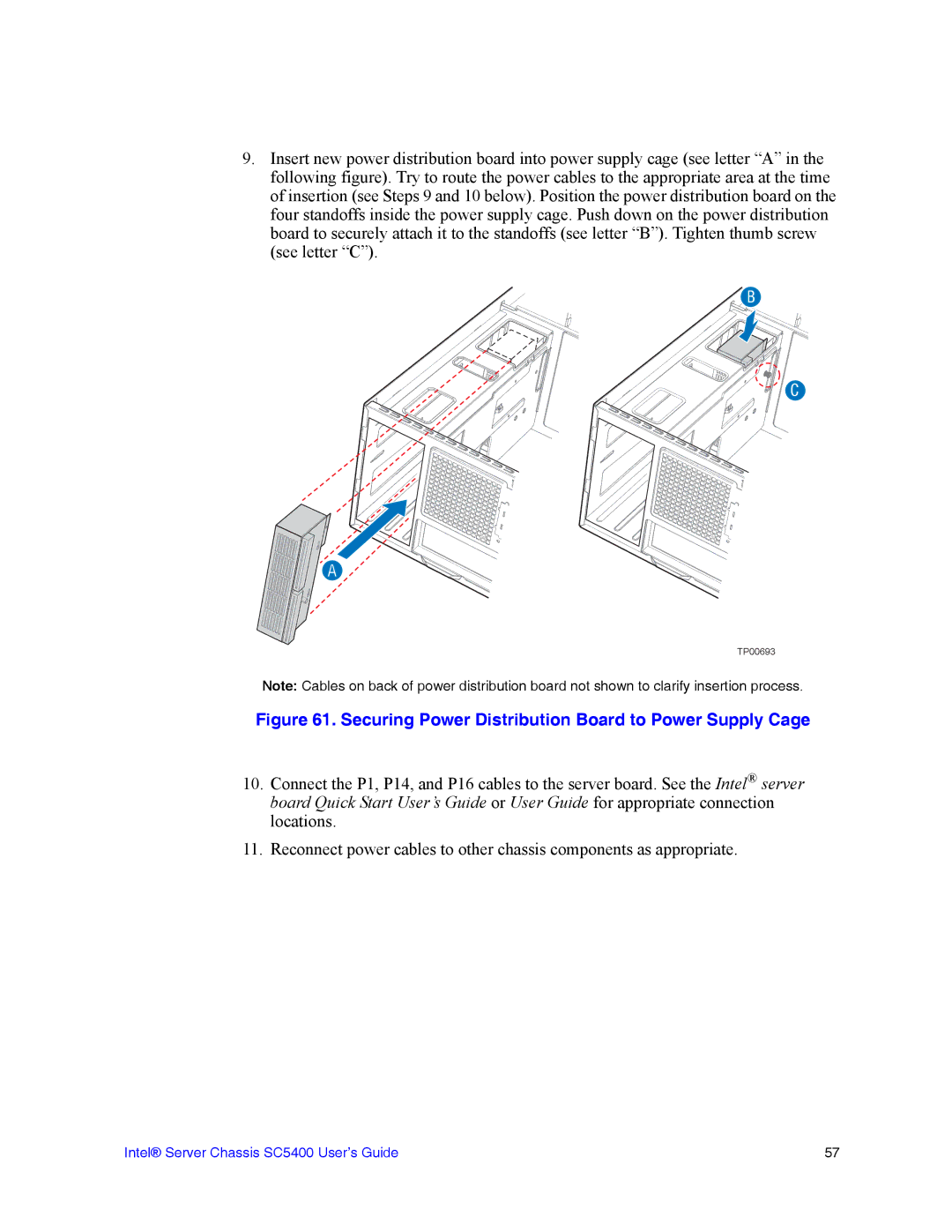 Intel SC5400 manual Securing Power Distribution Board to Power Supply Cage 