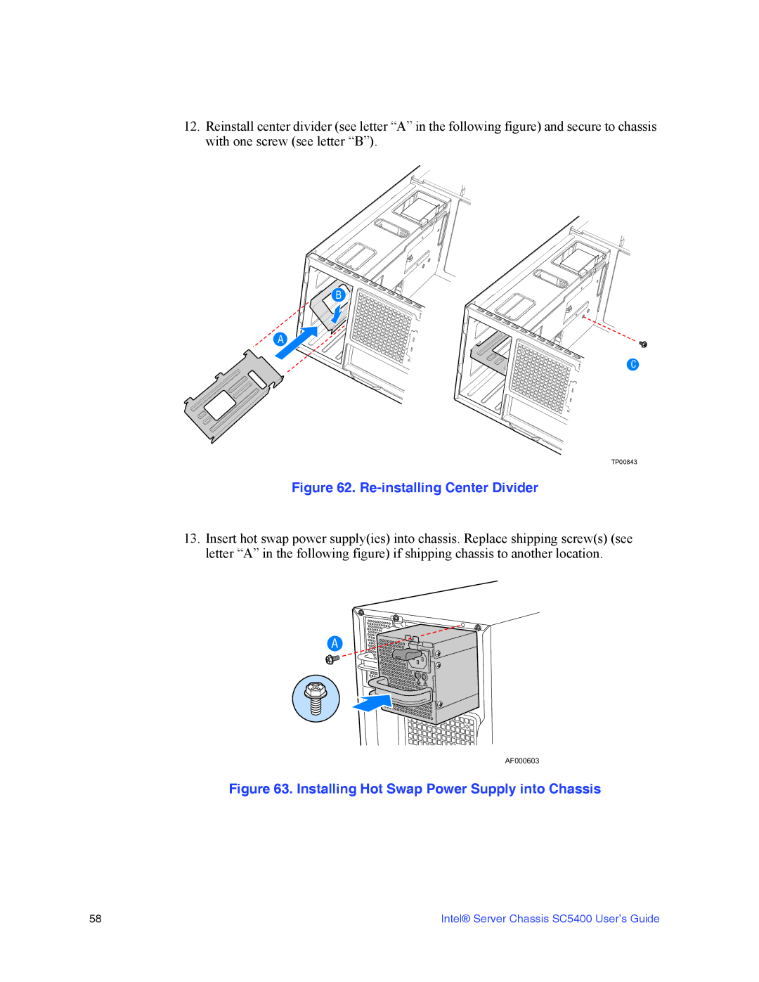 Intel SC5400 manual Re-installing Center Divider 