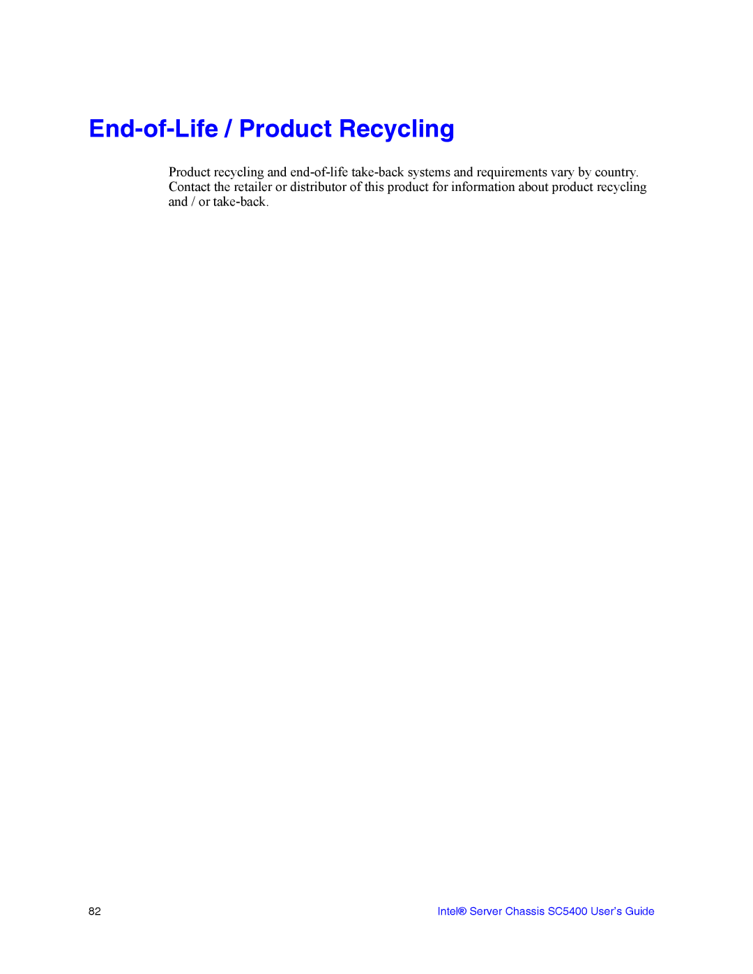 Intel SC5400 manual End-of-Life / Product Recycling 