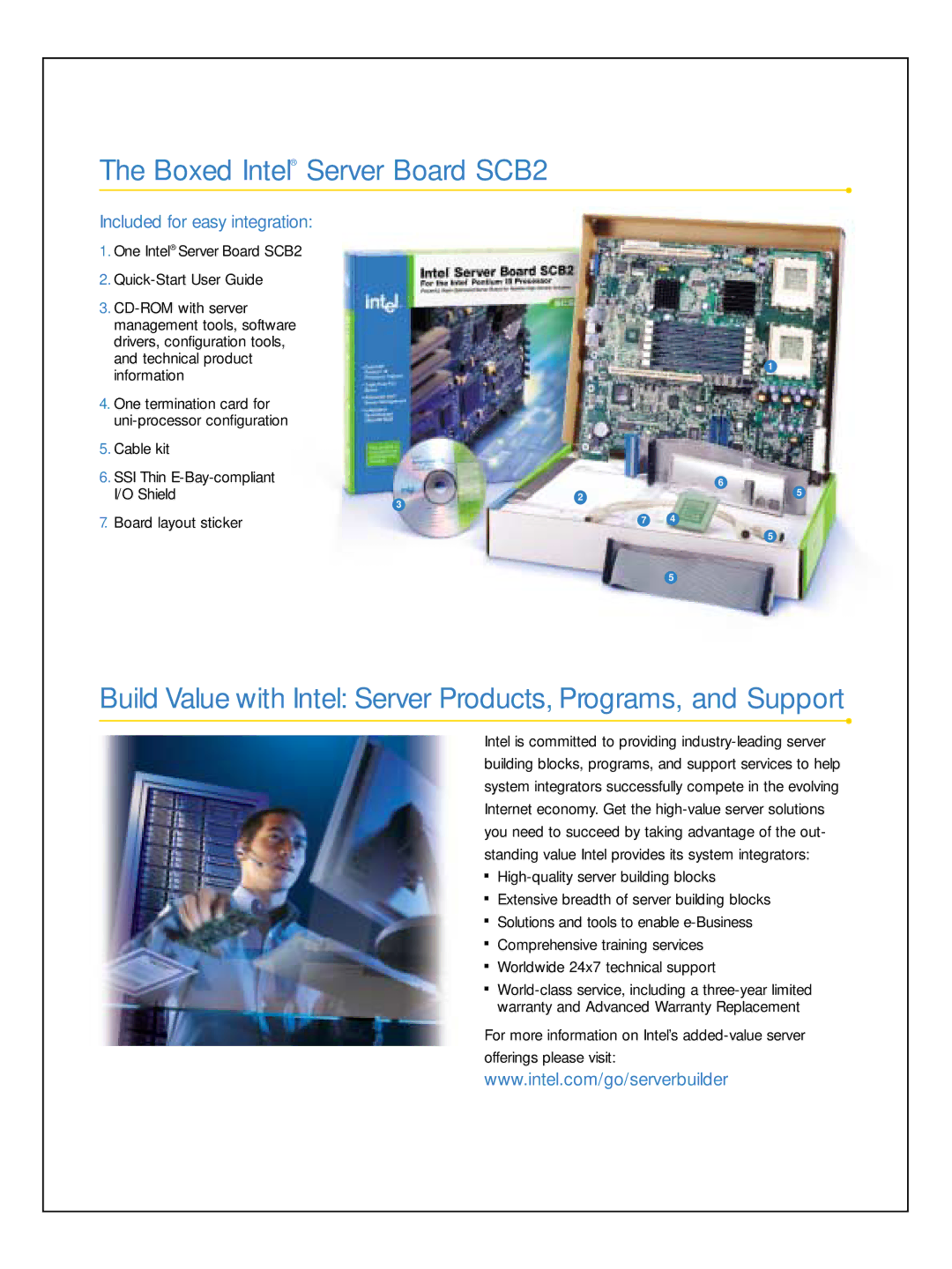 Intel manual Boxed Intel Server Board SCB2, Included for easy integration 