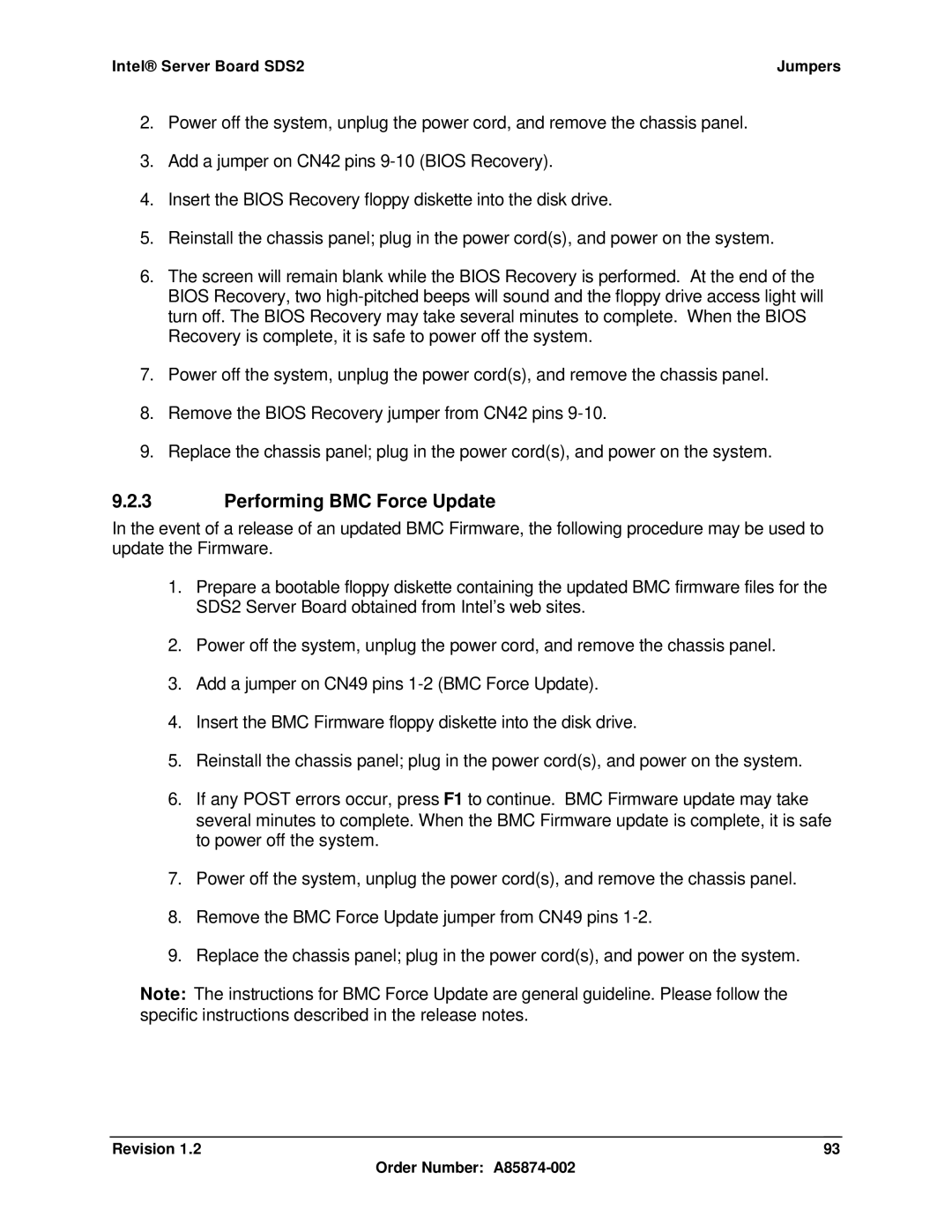 Intel SDS2 manual Performing BMC Force Update 