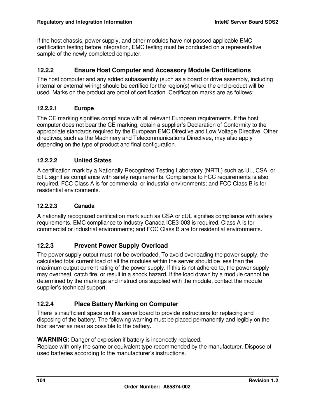 Intel SDS2 manual Ensure Host Computer and Accessory Module Certifications, Prevent Power Supply Overload 