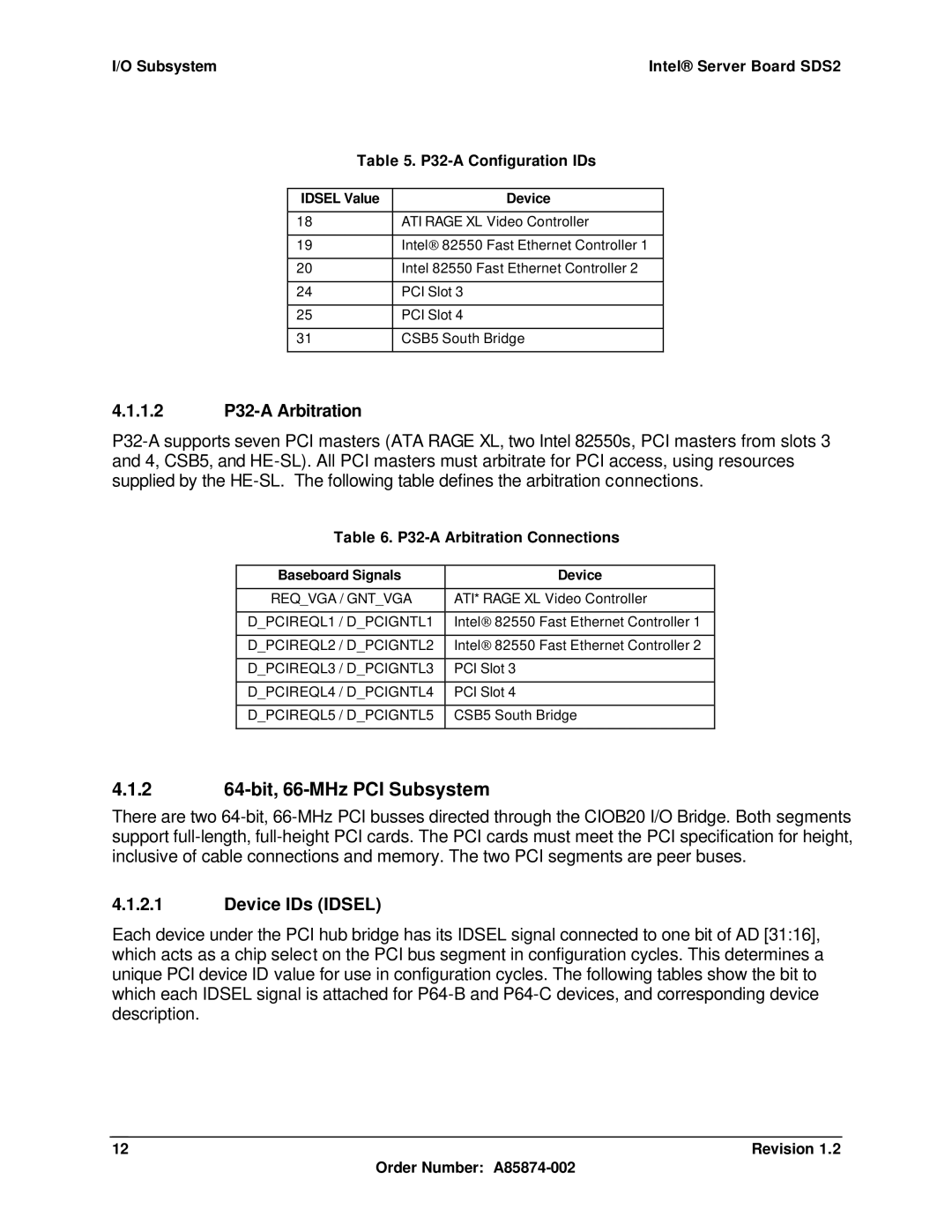 Intel SDS2 manual 2 64-bit, 66-MHz PCI Subsystem, 1.2 P32-A Arbitration, P32-A Arbitration Connections 