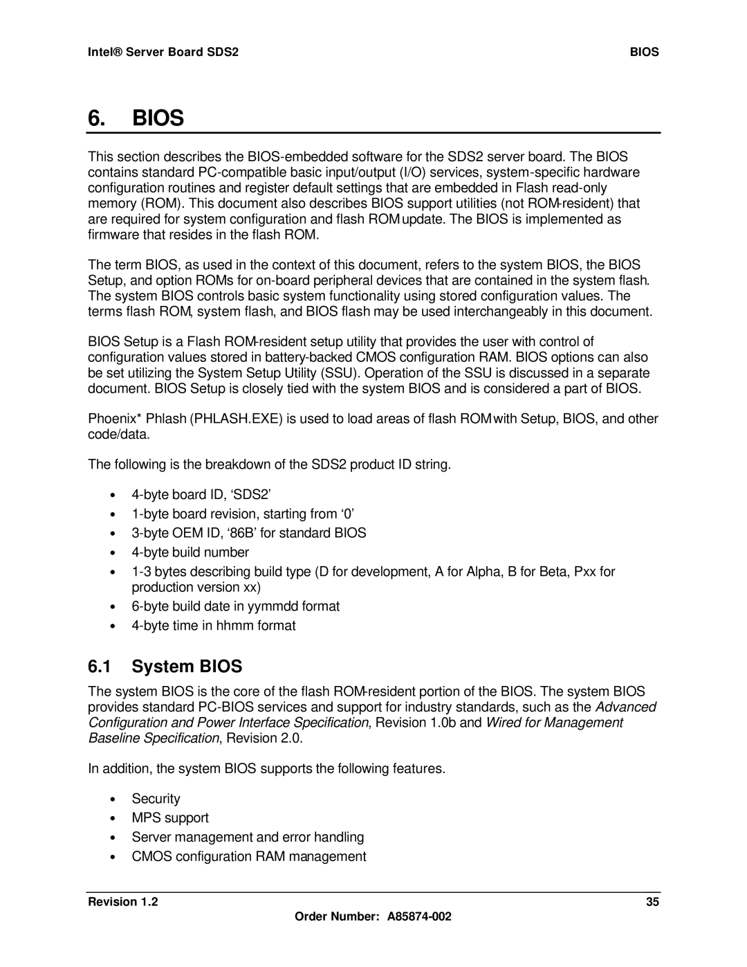 Intel SDS2 manual System Bios 