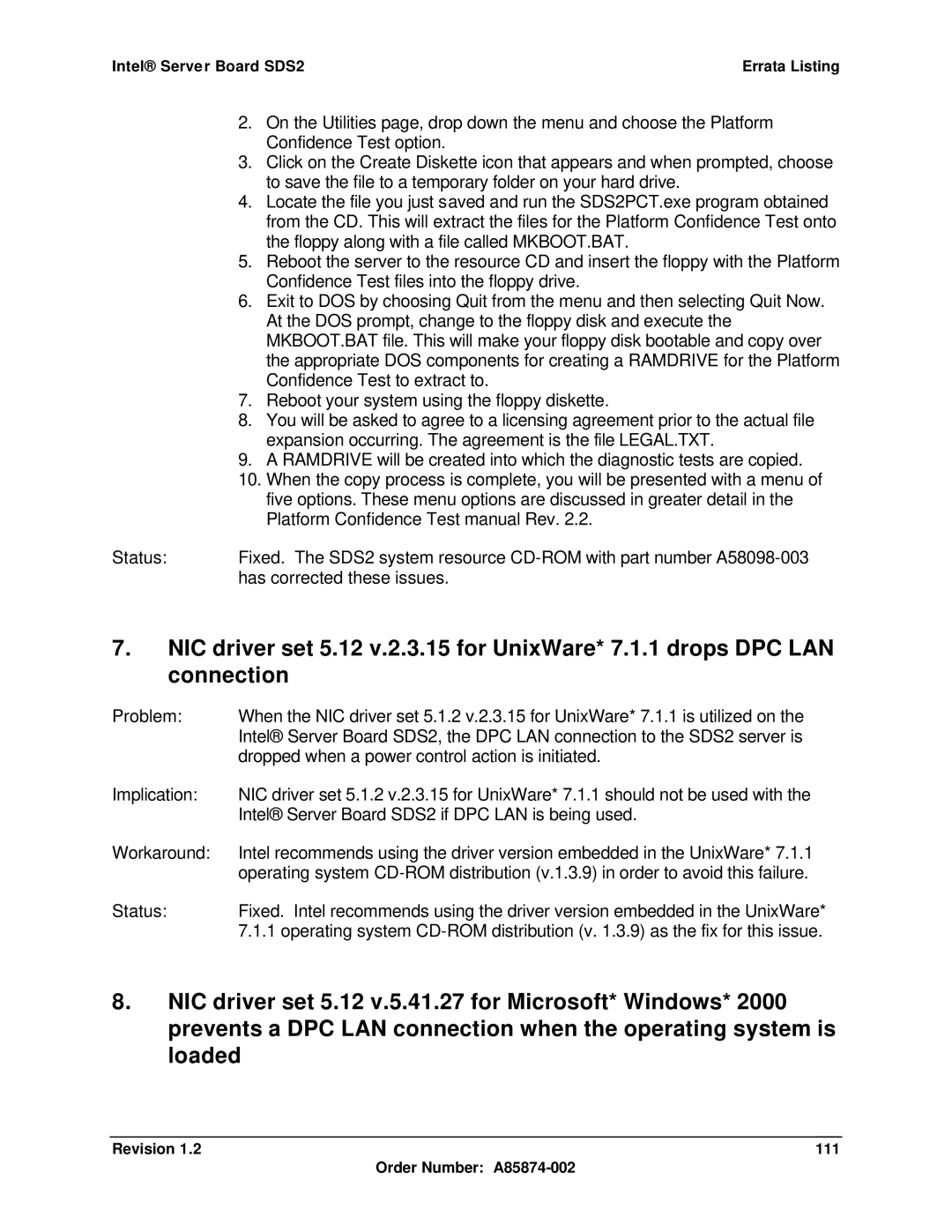 Intel SDS2 manual Revision 111 Order Number A85874-002 