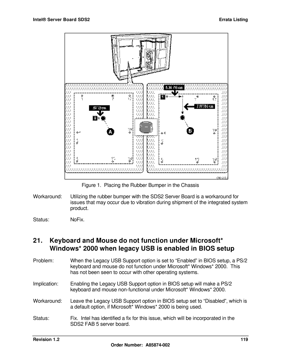 Intel SDS2 manual Placing the Rubber Bumper in the Chassis, Revision 119 Order Number A85874-002 