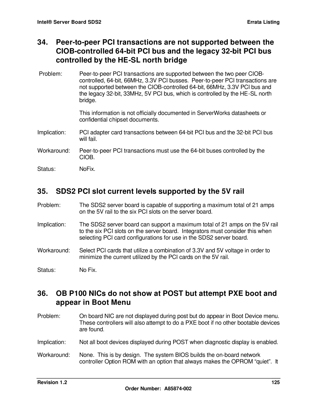 Intel manual SDS2 PCI slot current levels supported by the 5V rail, Revision 125 Order Number A85874-002 