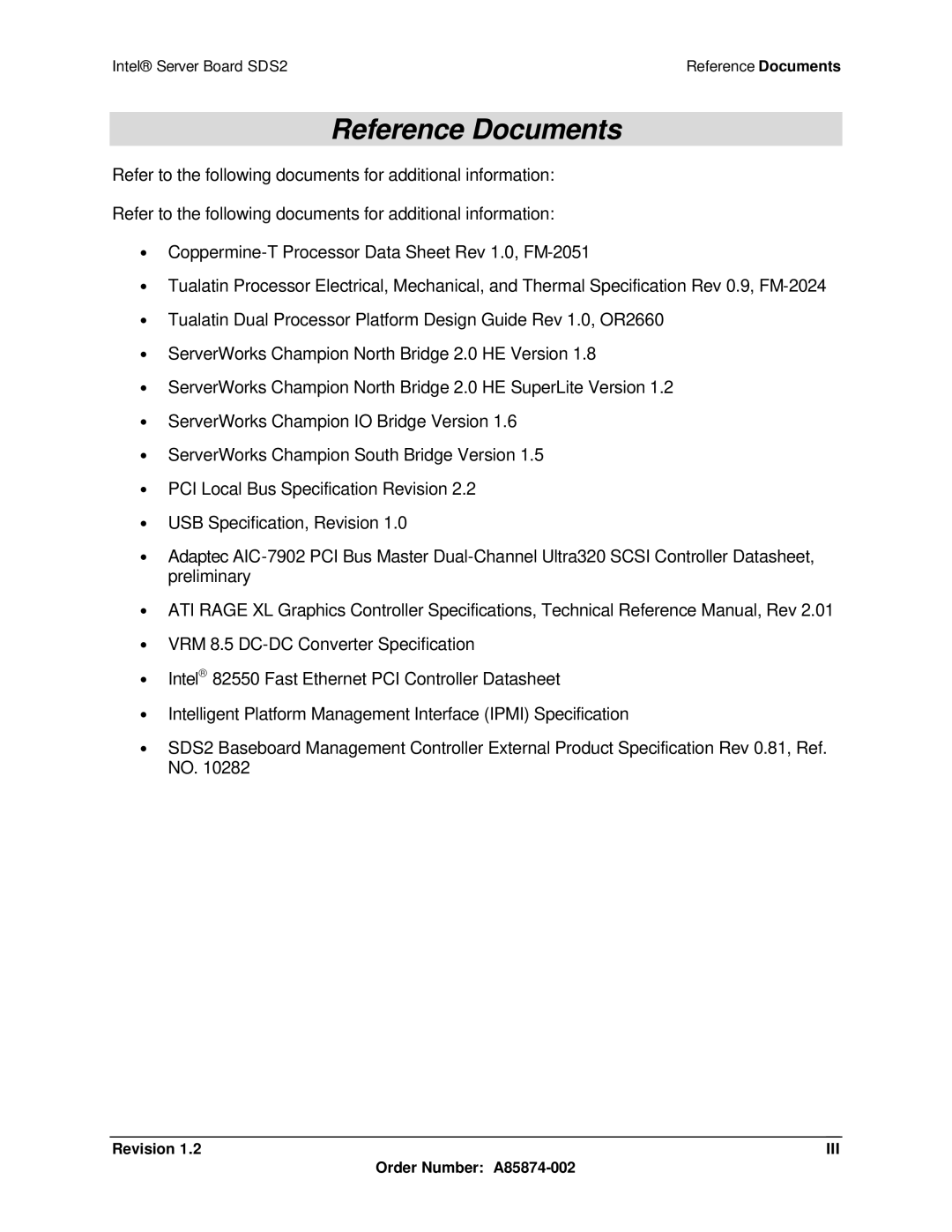 Intel SDS2 manual Reference Documents 