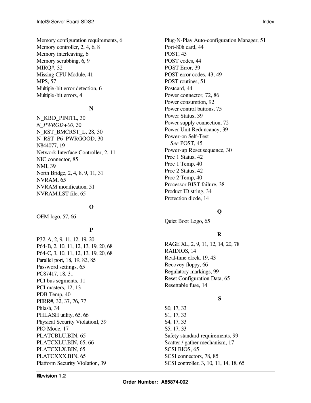 Intel SDS2 manual NPWRGD+00, RevisionIII Order Number A85874-002 