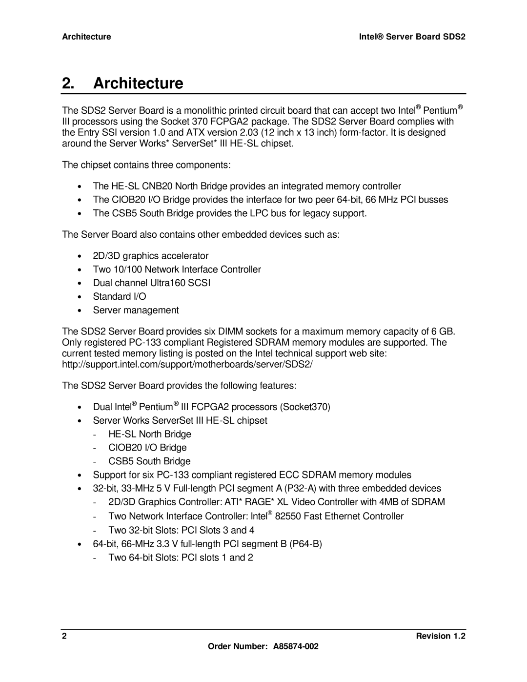 Intel manual Architecture Intel Server Board SDS2 