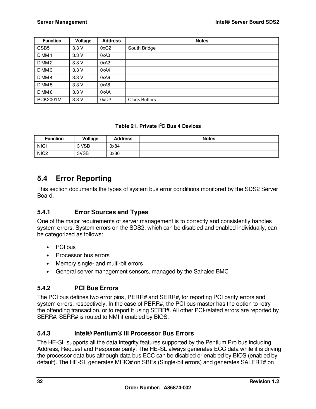 Intel SDS2 manual Error Reporting, Error Sources and Types, PCI Bus Errors, Intel Pentium III Processor Bus Errors 