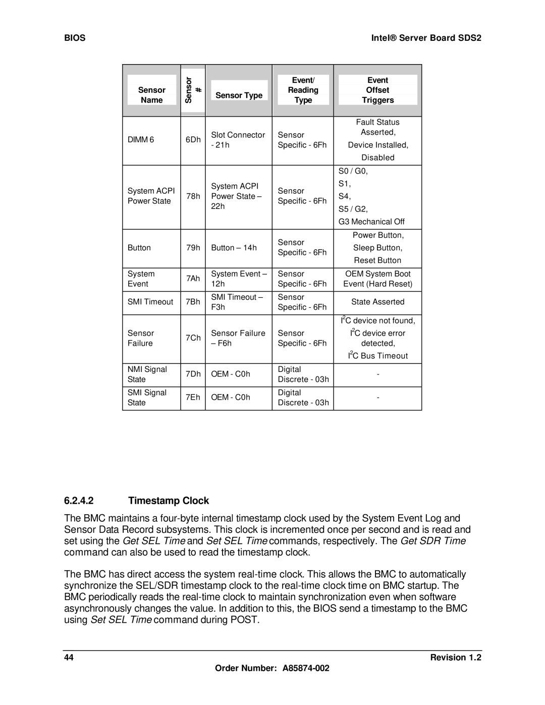 Intel SDS2 manual Timestamp Clock 