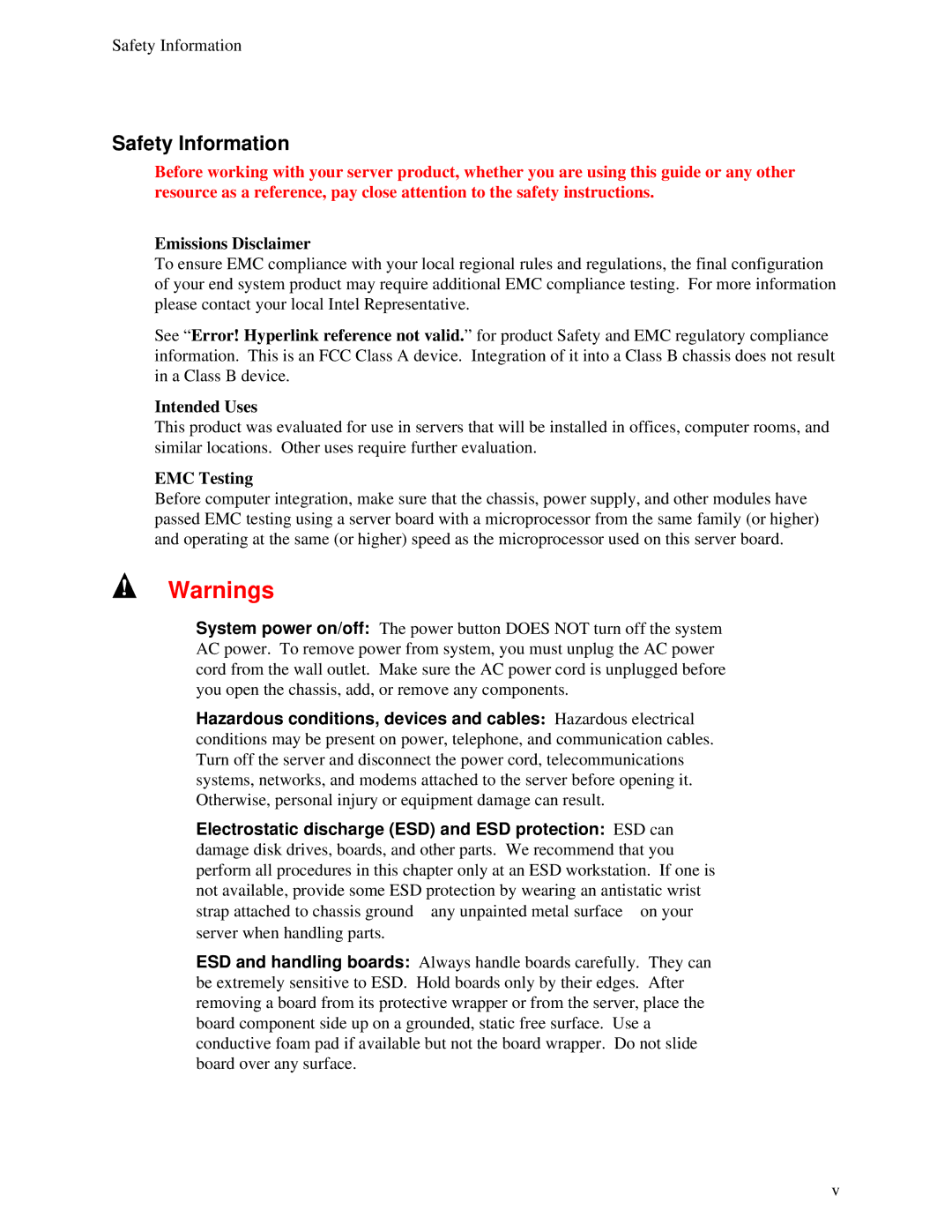 Intel SE7210TP1-E manual Safety Information, Emissions Disclaimer 