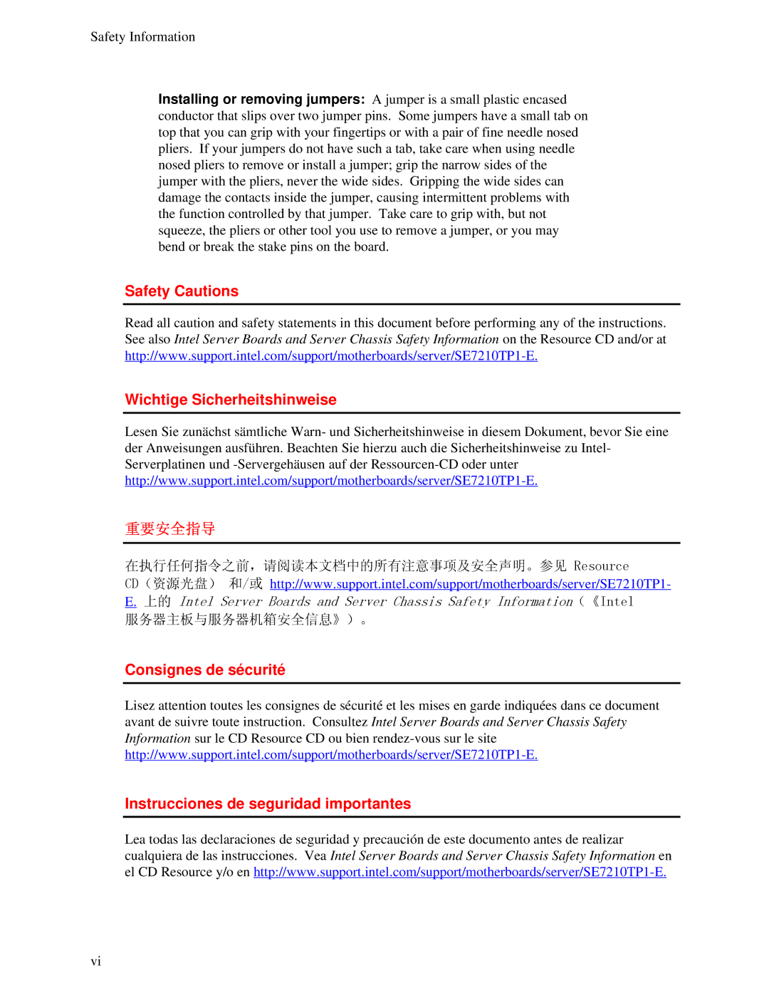 Intel SE7210TP1-E manual 重要安全指导 