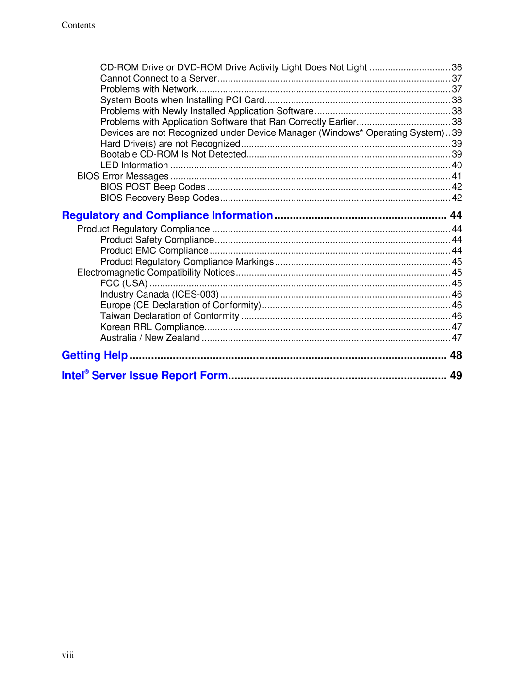 Intel SE7210TP1-E manual Regulatory and Compliance Information, Intel Server Issue Report Form 