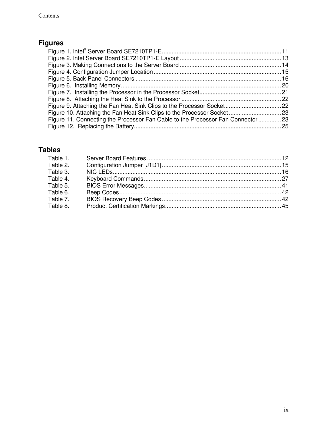 Intel SE7210TP1-E manual Figures, Tables 