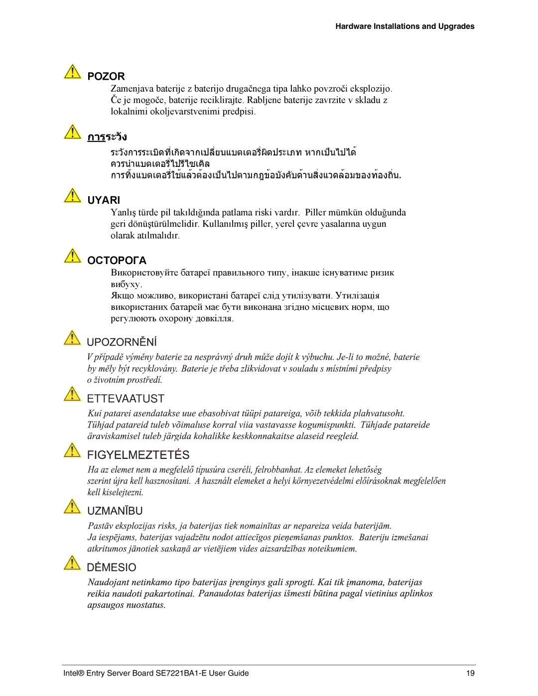 Intel SE7221BA1-E manual Ettevaatust 