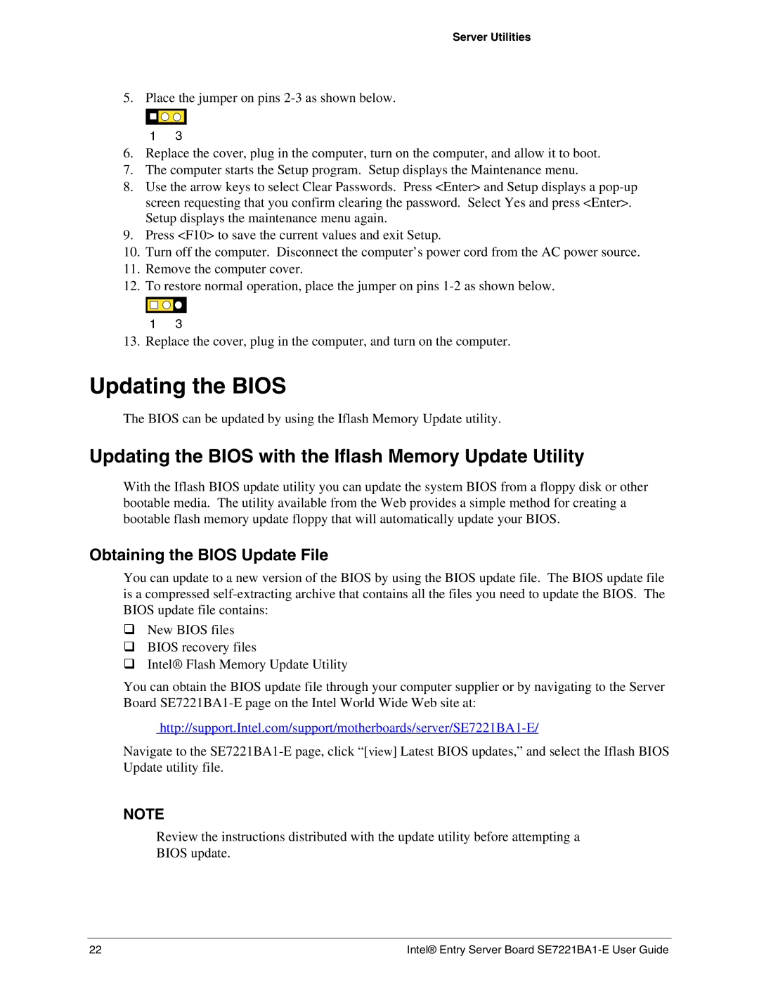 Intel SE7221BA1-E manual Updating the Bios with the Iflash Memory Update Utility, Obtaining the Bios Update File 