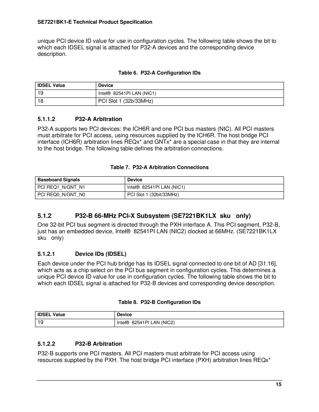 Intel SE7221BK1-E manual 2 P32-B 66-MHz PCI-X Subsystem SE7221BK1LX sku only, 1.2 P32-A Arbitration, 2.2 P32-B Arbitration 