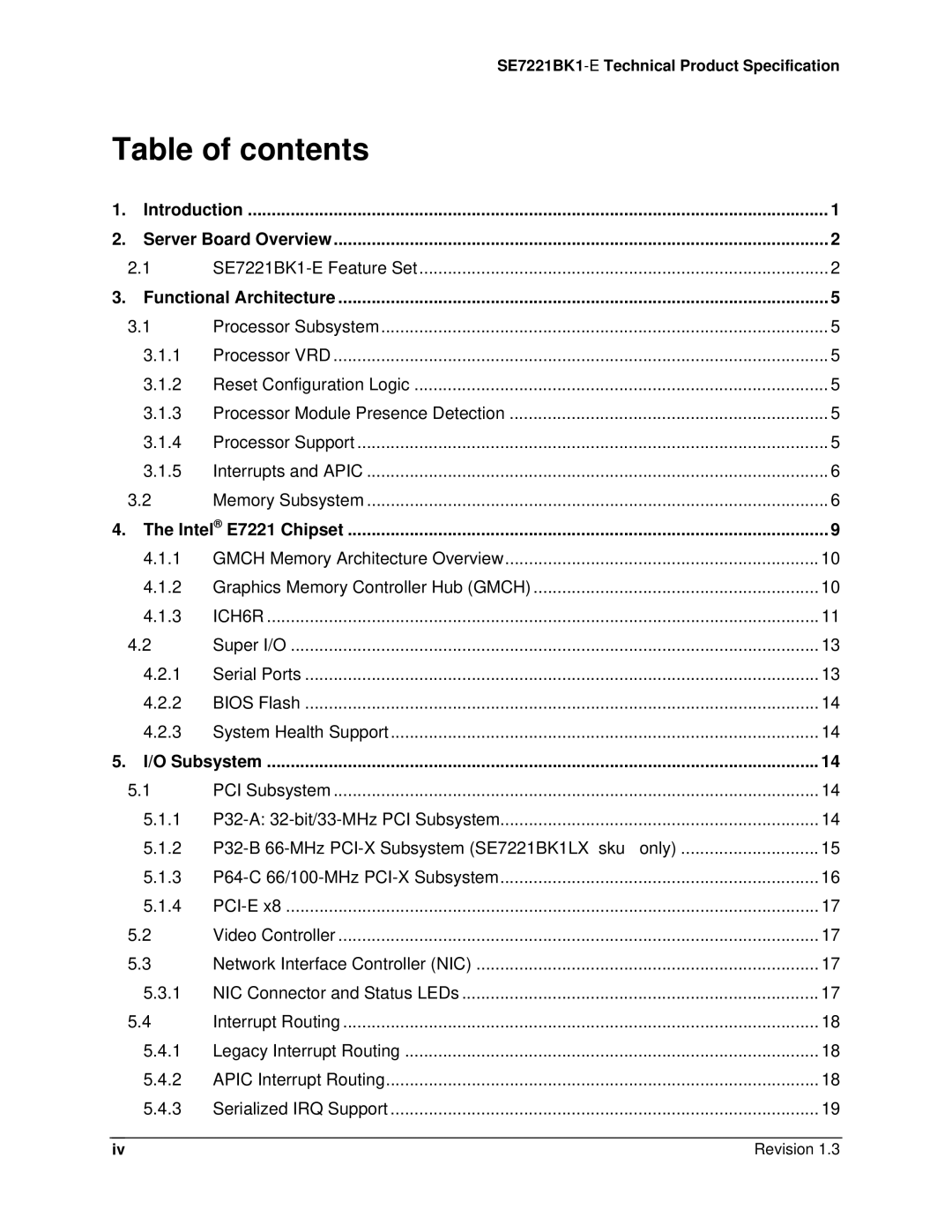 Intel SE7221BK1-E manual Table of contents 