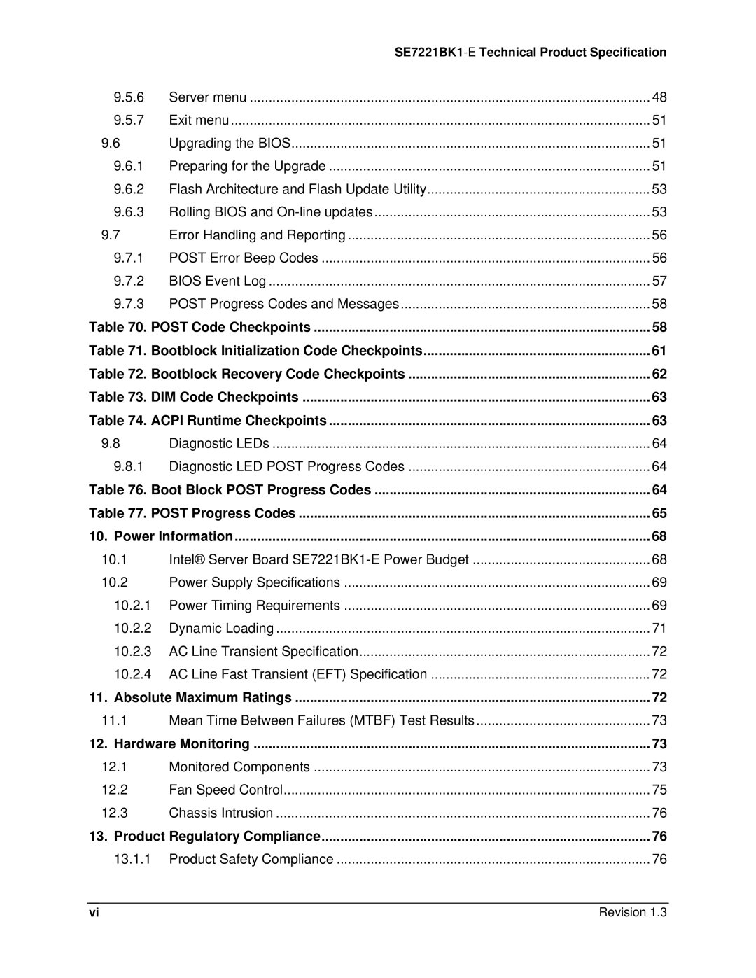 Intel SE7221BK1-E manual SE7221BK1 -E Technical Product Specification, Boot Block Post Progress Codes Power Information 