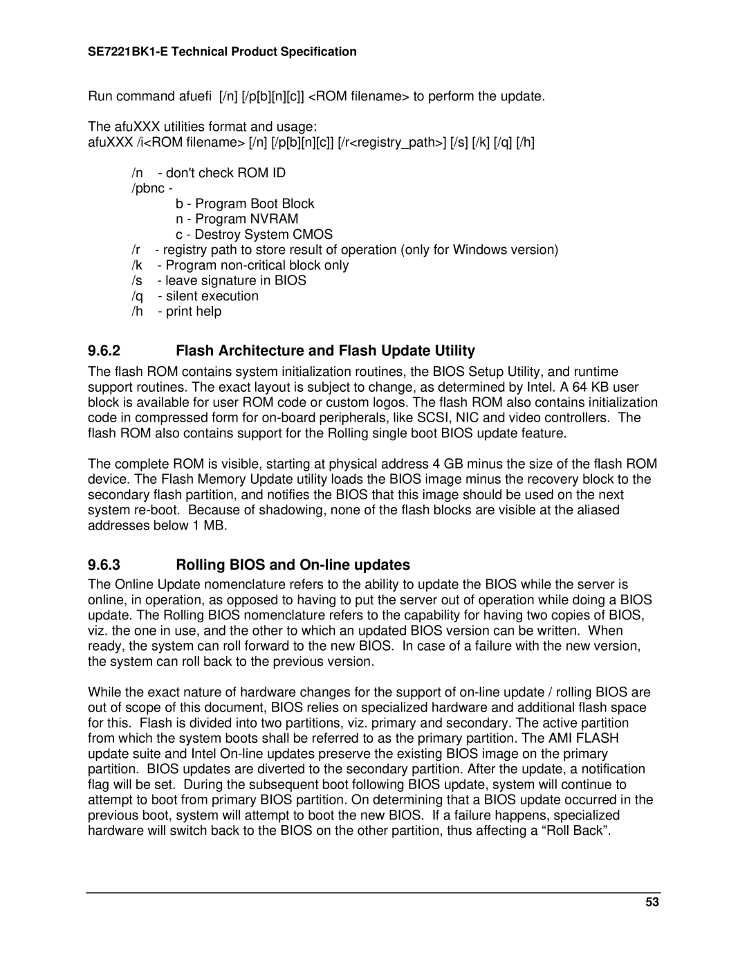 Intel SE7221BK1-E manual Flash Architecture and Flash Update Utility, Rolling Bios and On-line updates 