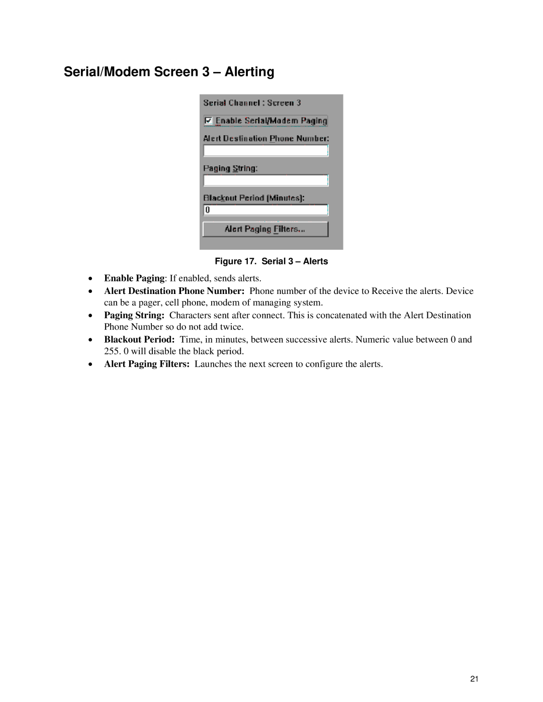 Intel SE72xx, SE7320, SE75xx, SE8500 manual Serial/Modem Screen 3 Alerting, Serial 3 Alerts 