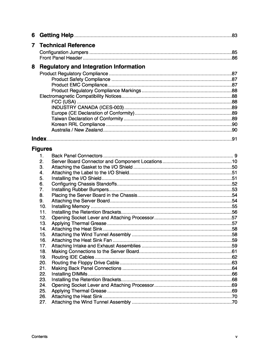 Intel SE7500CW2 manual Technical Reference, Regulatory and Integration Information, Index, Figures 