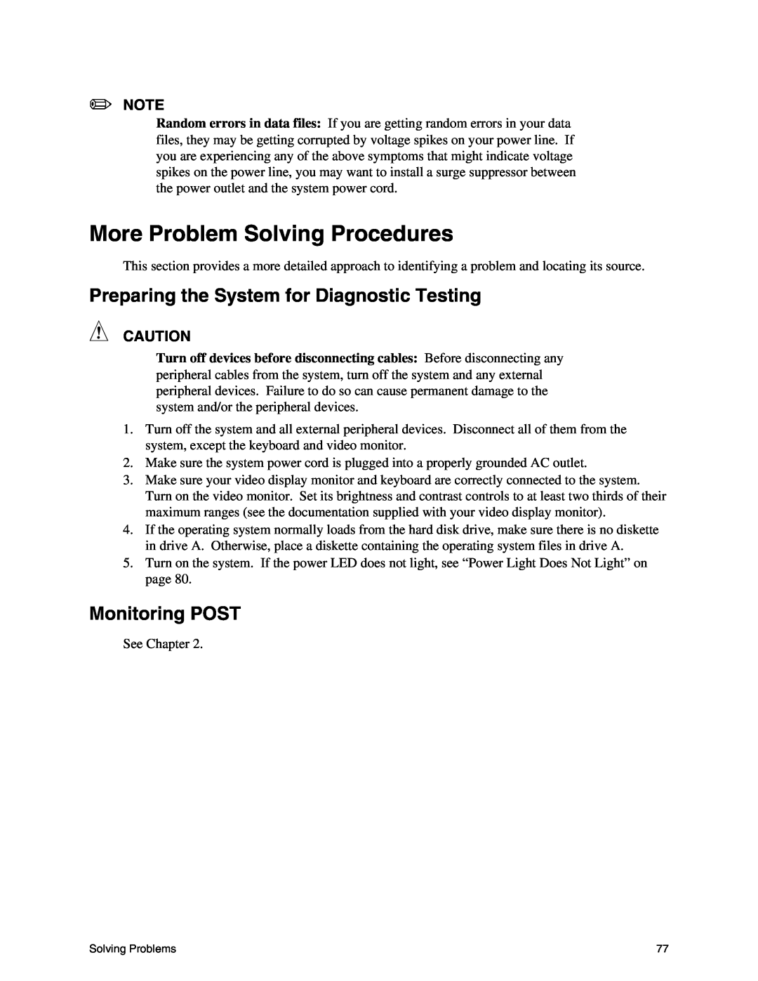 Intel SE7500CW2 manual More Problem Solving Procedures, Preparing the System for Diagnostic Testing, Monitoring POST 