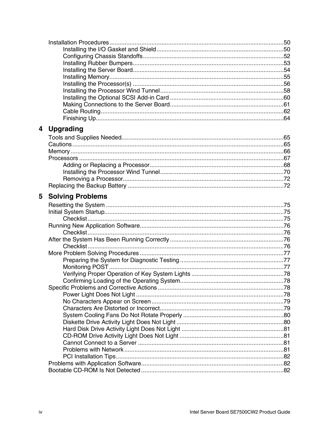 Intel SE7500CW2 manual Upgrading, Solving Problems 