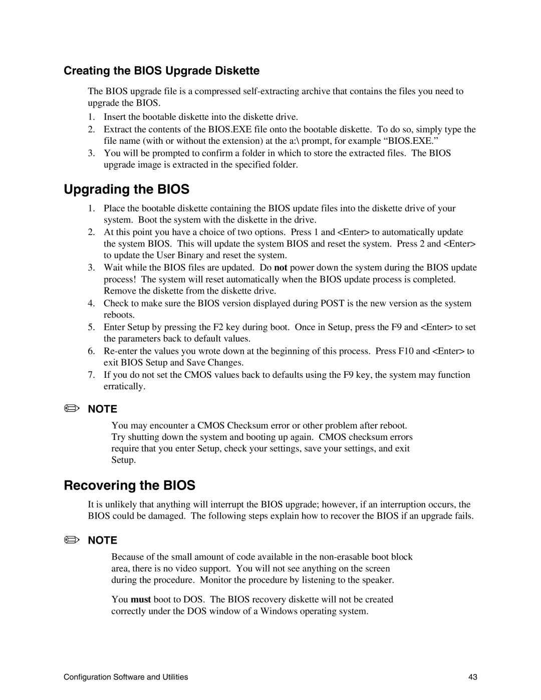 Intel SE7500CW2 manual Upgrading the Bios, Recovering the Bios, Creating the Bios Upgrade Diskette 