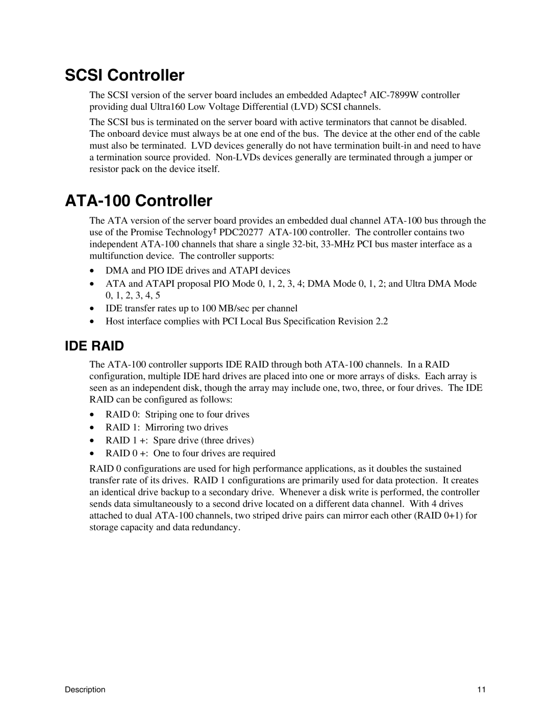 Intel SE7500WV2 manual Scsi Controller, ATA-100 Controller 