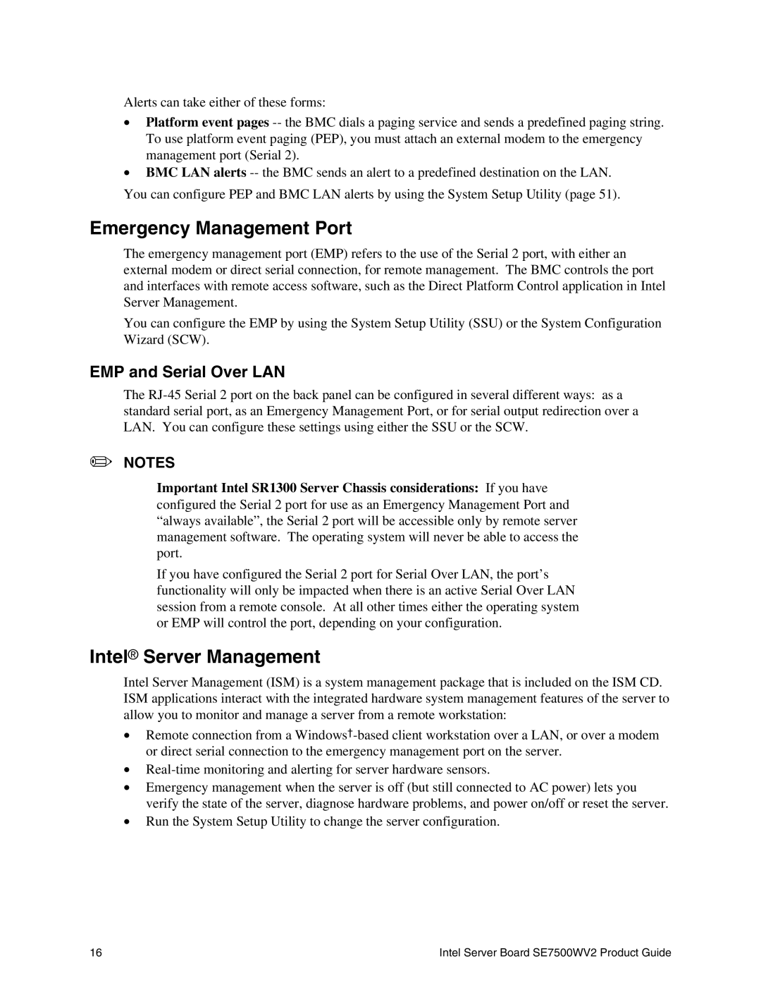 Intel SE7500WV2 manual Emergency Management Port, Intel Server Management, EMP and Serial Over LAN 