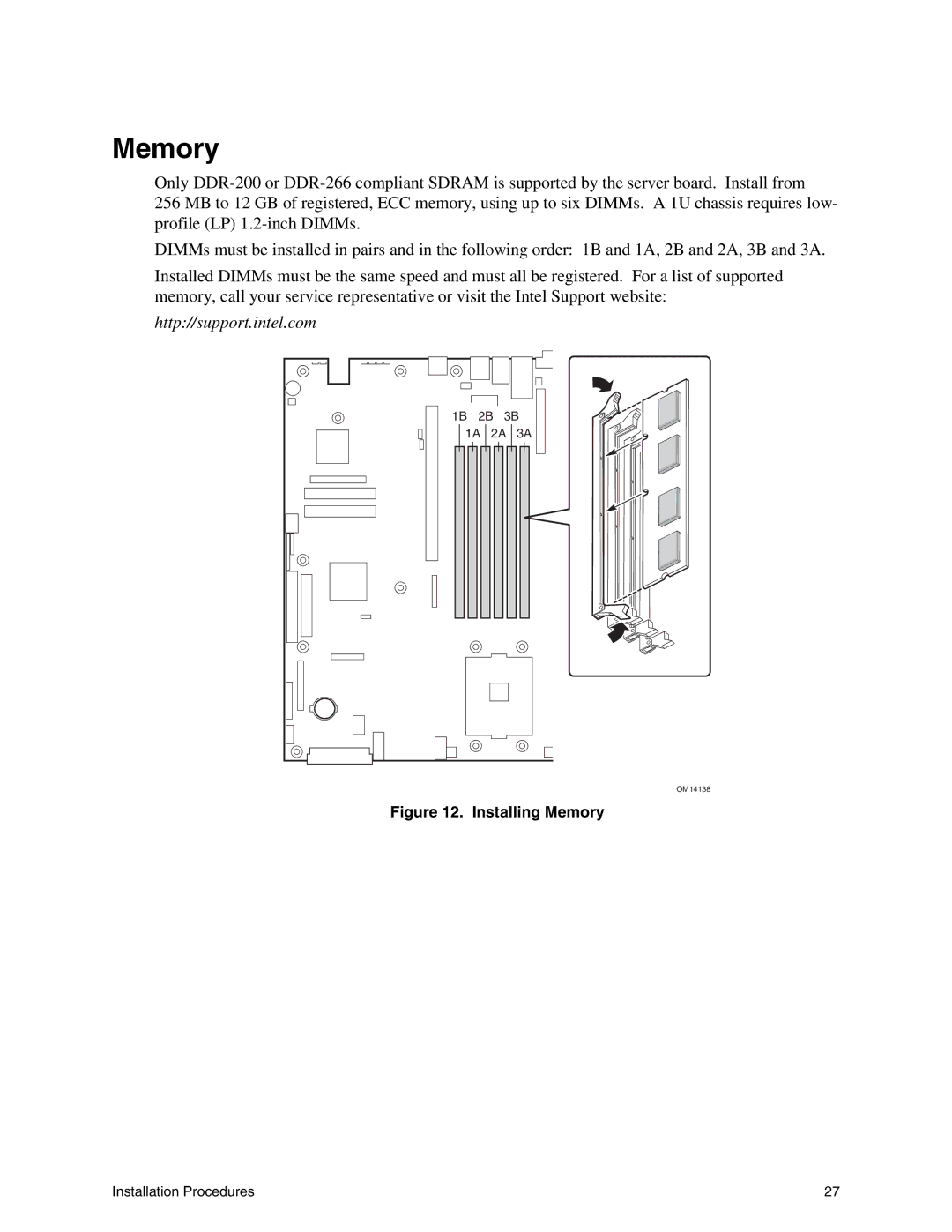 Intel SE7500WV2 manual Installing Memory 